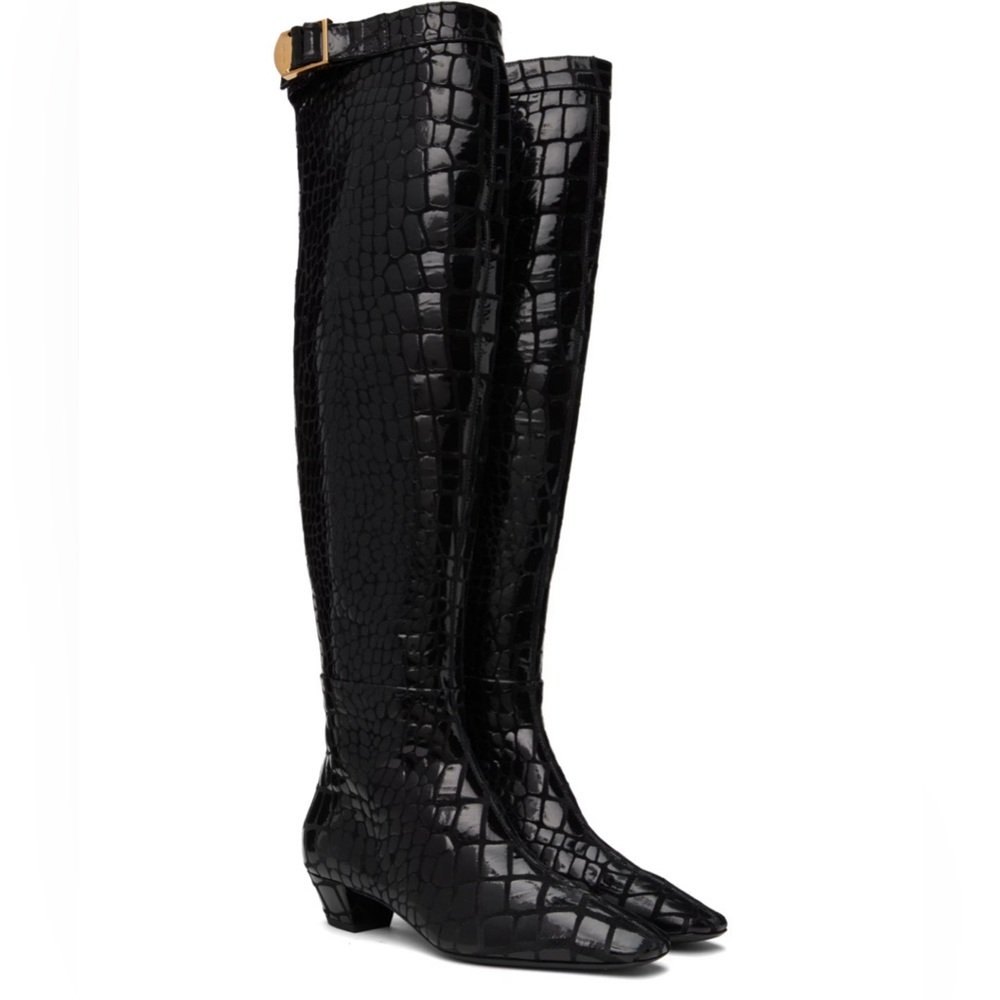 New Tom Ford croc-embossed over-the-knee black leather boots Size 37.5.